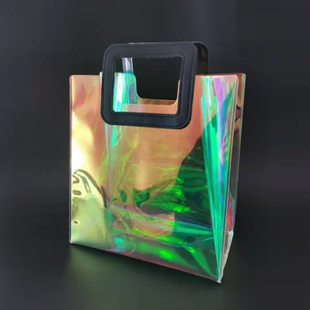 Высококачественная сумка с голограммой из ПВХ, Голографическая косметичка, Европейская сумка-тоут, Многоразовый кошелек для покупок для женщин, экологичная