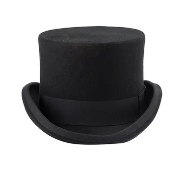 Цилиндр для мужчин и женщин, зимние Фетровые шляпы, Шерстяной цилиндр, плоский цилиндр Безумного Шляпника, Традиционная Волшебная высокая шляпа, Аксессуар для костюмированной вечеринки