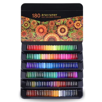 Профессиональный набор цветных карандашей 180 цветов, Жестяная коробка с мягкими восковыми грифелями, отлично подходит для рисования художественных эскизов