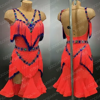 Платье для латиноамериканских танцев Румба джайв чача, бальное платье, танцевальное платье с бахромой, латиноамериканское платье для соревнований по латиноамериканским танцам, танцевальная одежда