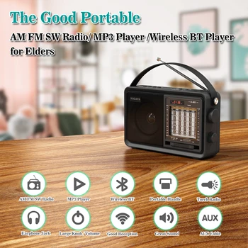 Портативное радио XHDATA D-901 AM FM SW, совместимый с Bluetooth Радиоприемник с Поддержкой Динамиков, TF-карта, Музыкальный MP3-плеер