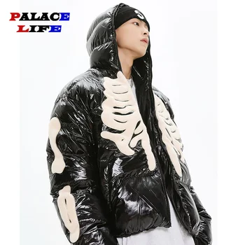 Зимняя парка Brit Skeleton Patc Для Мужчин ip op Street arajuku Ticken, Теплые Пальто На Подкладке, Свободное Ветрозащитное Пальто Унисекс
