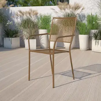 Флэш-мебель коммерческого класса Золотое Стальное кресло для патио внутри и снаружи с квадратной спинкой