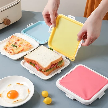 Портативная коробка для тостов с бутербродами, Многоразовая силиконовая коробка для сэндвичей, экологичный контейнер для ланча, посуда для микроволновой печи