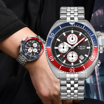 Новые модные мужские часы LIGE Оригинальные часы для мужчин Водонепроницаемые часы из нержавеющей стали Спортивный хронограф Кварцевые брендовые наручные часы