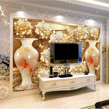 beibehang Пользовательские обои 3d фотообои резьба по нефриту ваза с бриллиантовым цветком ювелирные изделия фон стены гостиная спальня обои