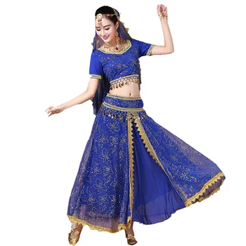 Новый 4 шт. костюм для Танца Живота Болливудский костюм Индийское платье Платье Для Танца Живота Женские комплекты Костюмов для Танца Живота