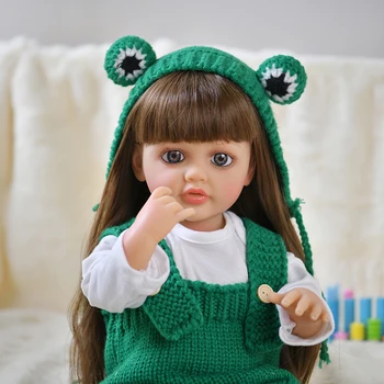 55 см 22 дюйма Реалистичная возрожденная кукла для маленьких Девочек Мягкие силиконовые Длинные каштановые Волосы Реалистичная принцесса Малышка Бебе Подарок На День Рождения