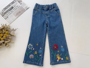Детские брюки 23 цвета, новинка, осенне-зимний брендовый дизайн, милые джинсы с вышивкой Cartton для девочек