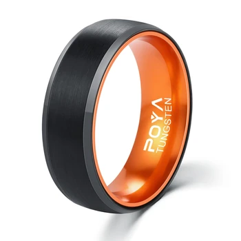 черные именные кольца шириной 8 мм для пар, вольфрамовое обручальное кольцо со ступенчатым краем и оранжевым алюминиевым вкладышем, внутренний размер 6-14