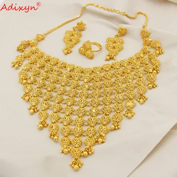 Adixyn Дубай, Золотые медные комплекты украшений для женщин, Серьги/кольцо/Ожерелье, Индийские, Нигерийские, арабские, Свадебные Подарки для новобрачных