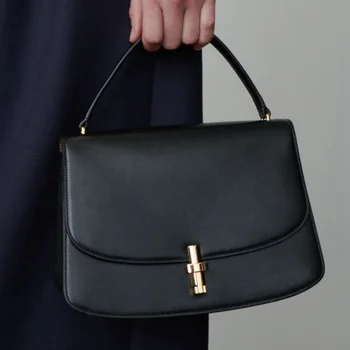 2023 Модная сумка из воловьей кожи с Т-образной металлической пряжкой, Женская Мини-портативная сумка с клапаном, Модная сумка, Элегантная женская сумка в стиле ретро