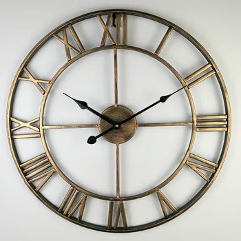 40-80 см Скандинавские ретро металлические кованые римские часы Настенные часы Современный дизайн гостиной кафе Тихие декоративные кварцевые часы