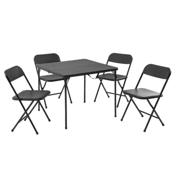 Комплект из 5 предметов, полимерный карточный столик и четыре стула, черный