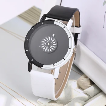 Уникальная минималистская Индивидуальность Черные Белые Часы Без номера Модный Простой ремешок из искусственной кожи Кварцевые наручные часы Пара Часов