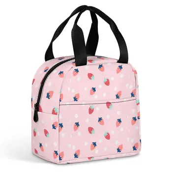 Женская сумка-тоут с индивидуальным рисунком, розовая с белыми вставками, Переносная сумка для еды, коробка для завтрака для пикника, для путешествий, Офисная Работа, школа