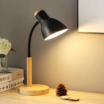 Деревянная настольная лампа Nordic Creative Flex Desk Light Art Simple LED E27/Защита глаз, Домашнее прикроватное освещение для чтения и спальни