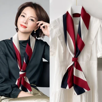 ПОПУЛЯРНЫЙ японский дизайнерский шарф, узкий Маленький Длинный галстук из искусственного шелка, Женские шарфы, двусторонний шелковый шарф для волос
