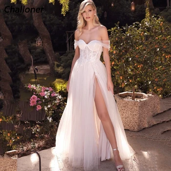 Элегантные свадебные платья Трапециевидной формы Challoner, Сексуальное свадебное платье с разрезом сбоку, на молнии, с открытыми плечами, длиной до пола, Vestidos