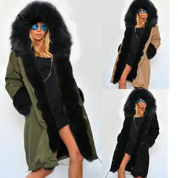 Осень и зима 2021, Новое тонкое теплое женское пальто в европейском и американском стиле, длинное пальто с капюшоном, Хлопковая куртка, пальто