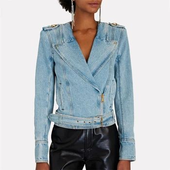 y2k осенняя новая женская короткая джинсовая куртка из чистого хлопка с выстиранными нерегулярными лацканами и металлической пряжкой с надписью motorcyclewind jacket