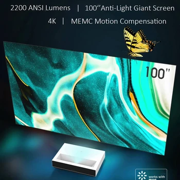 Кинопроектор 4K 2200 ANSI Люмен ALPD 3,0 5G WiFi Android 9,0, 100-дюймовый антисветовой гигантский мягкий экран, версия Bluetooth