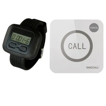 Беспроводная система вызова ресторанной службы SINGCALL с 1 часовым приемником и 1 сенсорной кнопкой звонка