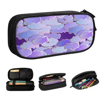 Кавайные японские пеналы с облаками для девочек и мальчиков, Большая вместительная сумка для карандашей с сумеречным фиолетовым и фиолетовым облаком, школьные принадлежности