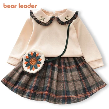 Bear Leader/ Комплекты с цветами для девочек 2023, Зимние детские наряды с цветочным рисунком, Одежда для девочек с длинными рукавами, трикотаж, Элегантные костюмы из 2 предметов, костюм от 3 до 7 лет
