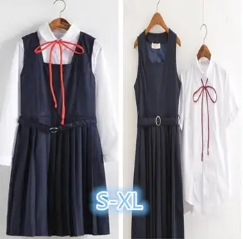 Школьная форма, Рубашка с коротким или длинным рукавом и платье-жилет, Высококачественная униформа для девочек в японском Консервативном Стиле, Костюмы Аниме S-XL