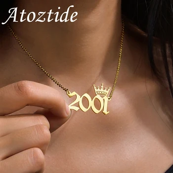 Atoztide Персонализированные Именные Ожерелья с Короной, табличка с именем, Подвеска для Женщин, Цепочка из нержавеющей Стали, ювелирный подарок на День Рождения