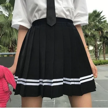 Женская плиссированная юбка HOUZHOU в стиле Харадзюку, милые полосатые черные мини-юбки с высокой талией, школьная форма, Мягкая летняя одежда в корейском стиле для девочек