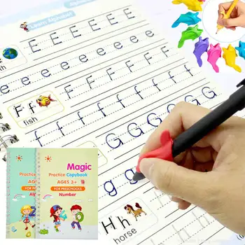 Новые 2 книги/набор 3D Groove Magic Practice Copybook Бесплатная салфетка Детские книги Для письма, Каллиграфия, английский алфавит, Тетрадь для упражнений