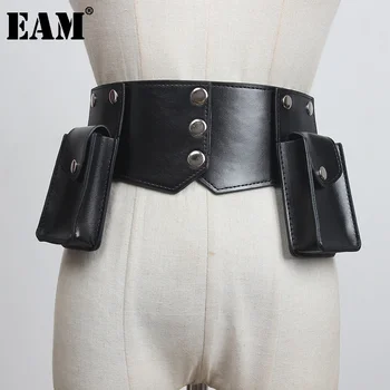 [EAM]  Черная Мини-сумка из искусственной кожи с нерегулярным широким поясом, Индивидуальность, Женская Новая мода, универсальная, Весна-осень 2023 1DD0478