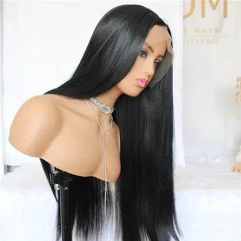 Синтетические парики черного цвета, средняя часть, длинный кружевной парик 180% плотности