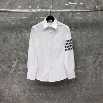 Рубашка TB THOM, Весенне-осенняя Модная брендовая мужская рубашка в полоску с кисточками и 4 полосками, Повседневная хлопковая оксфордская рубашка оптом на заказ, рубашка TB