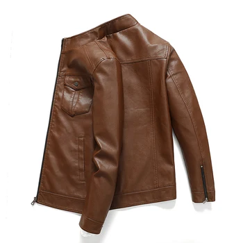 Giacca in pelle da uomo, Pu giacca di pelle con cappuccio staccabile per il motociclo, con oblique della chiusura lampo per gli