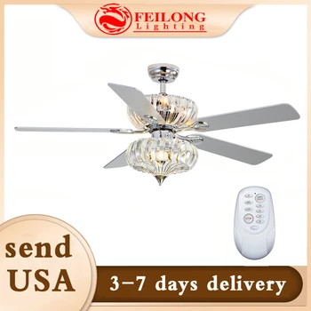 Американская вентиляторная лампа с преобразованием частоты 52 дюйма, хрустальная светодиодная лампа для гостиной, столовой, Потолочный вентилятор, лампа с дистанционным управлением