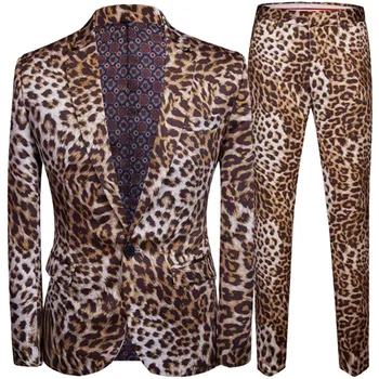 2023 Модный Мужской Повседневный бутик, костюм в стиле ночного клуба с леопардовым принтом, куртка,брюки/Мужской Комплект из двух предметов, Блейзеры, пальто, брюки
