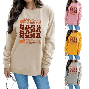 Зимний хлопковый джемпер Mama Осень Осень Осень Осень с принтом тыквы, спортивный свитер большого размера, основа с длинными рукавами
