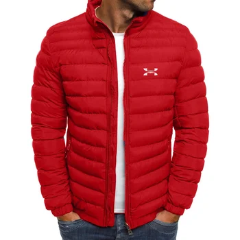 Зимняя куртка, Мужская теплая парка с воротником-стойкой, Уличная мода, Повседневная Брендовая Верхняя Мужская зимняя пуховая куртка