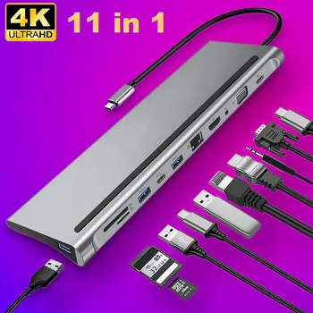 Док-станции USB C Type-C Концентратор К HDMI Адаптеру 4K Thunderbolt 3 USB 3.1 3.0 для MacBook Pro Air M1 Док-станция Type c