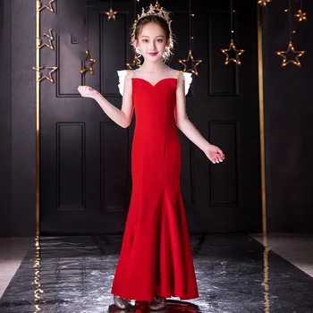 Детское платье новые продукты, красная длинная одежда без рукавов для маленьких гостей, модель платья принцессы для подиума
