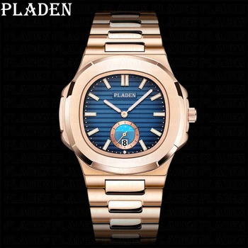 Деловые Мужские часы Люксового бренда PLADEN из розового золота и стали, Модные кварцевые наручные часы с автоматической датой, спортивные водонепроницаемые часы AAA 2023