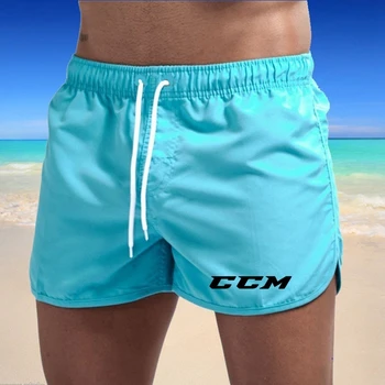 Повседневные шорты с принтом для мужчин, Новые летние эластичные быстросохнущие плавки, модная однотонная пляжная одежда, спортивные шорты для тренировок