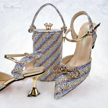 PM Новейшие красочные аксессуары с блестками и бриллиантовыми бабочками, комплект женской обуви и сумок фиолетового цвета