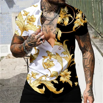 2023 Летние рубашки в стиле барокко для мужчин, роскошная рубашка с длинным рукавом в стиле 3D в стиле барокко, V-образный вырез, негабаритные топы, футболки, Рубашка Homme Clothing