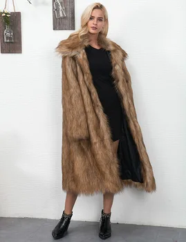 Новая зимняя женская шуба из искусственного меха, длинное утолщенное теплое пальто