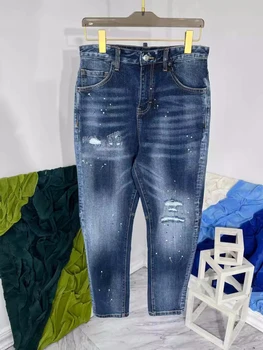 Шикарные мужские джинсы с дырками высокого качества в европейском стиле, джинсовые брюки C492