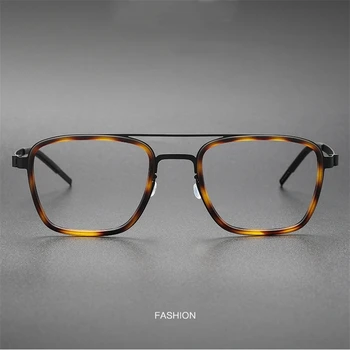 Очки в Датской Квадратной титановой оправе Мужские 9708 Безвинтовые очки с двойным мостом Оптические Очки для мужчин